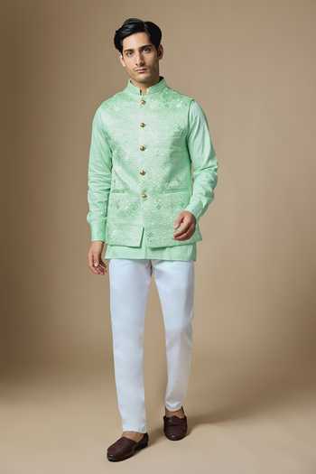 SPRING BREAK Mint Geometric Embroidered Nehru Jacket Set 