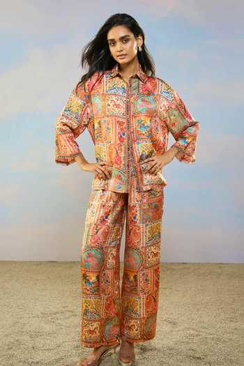 Dash And Dot Ornamental Print Shirt & Pant Set 