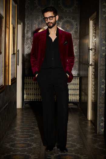 Contrast By Parth Crimson Embroidered Tuxedo Set