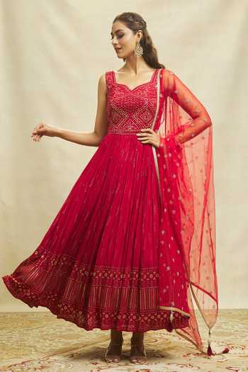 Aariyana Couture Embroidered Sleeveless Anarkali With Dupatta 