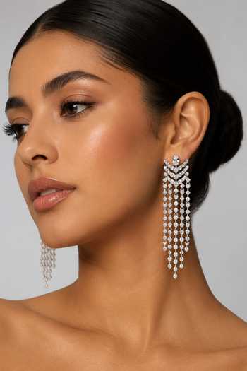Zevar By Geeta Faux Diamond Long Tassel Earrings