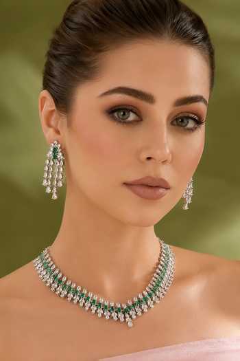 Zevar By Geeta Faux Diamond & Emerald Necklace Set 