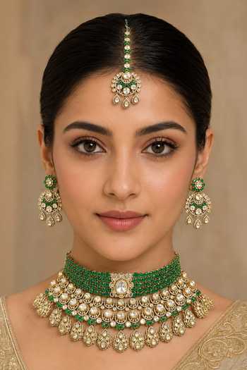 Zevar By Geeta Layered Two Tone Polki Embellished Necklace Set 