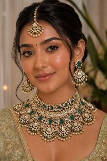 Zevar By Geeta Polki & Stone Embellished Layered Necklace Set 