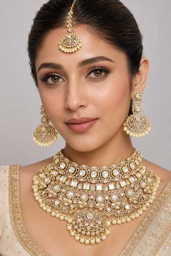 Zevar By Geeta Layered Two Tone Polki Embellished Necklace Set 