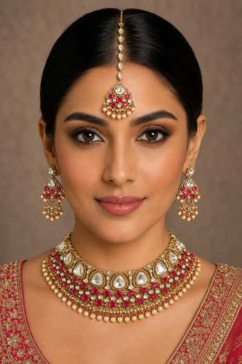 Zevar By Geeta Polki & Red Stone Embellished Necklace Set 