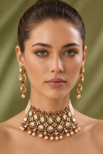 Zevar By Geeta Polki Embellished Pearl Drop Necklace Set 