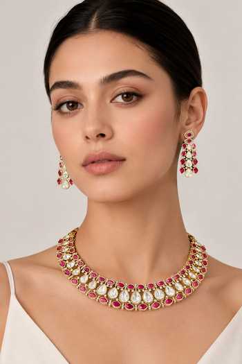 Zevar By Geeta Polki & Red Stone Studded Necklace Set