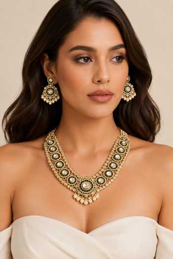 Zevar By Geeta Bold Polki Stone Embellished Necklace Set 