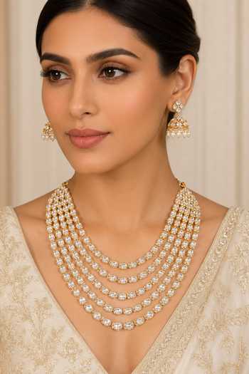 Zevar By Geeta Kundan Layered Necklace With Jhumkas 