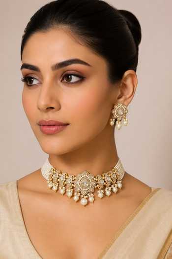 Zevar By Geeta Pearl Drop Choker Necklace Set