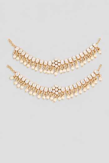 Zevar By Geeta Kundan Polki Embellished Anklets - Set of 2