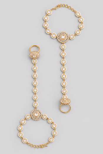 Zevar By Geeta Kundan Polki Embellished Hathphools - Set of 2