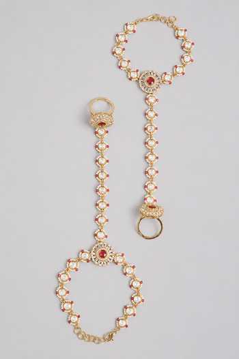 Zevar By Geeta Kundan Polki Studded Hathphools - Set of 2