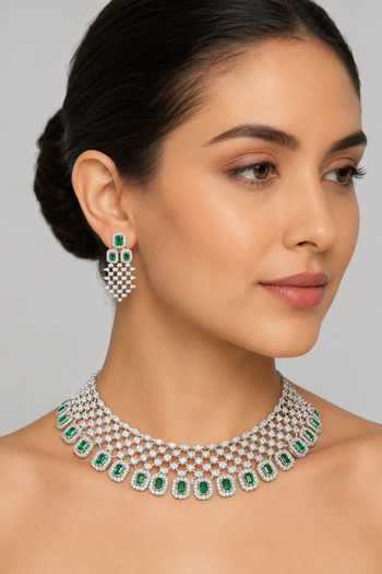Zevar By Geeta Emeralds Embellished Necklace Set 