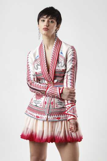 Limerick By Abirr N' Nanki Vittoria Scallop Printed Jacket With Belt 