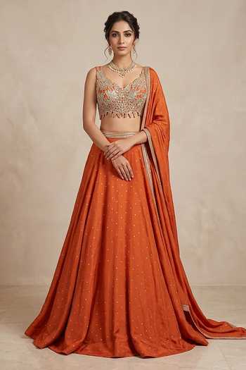 Two Sisters By Gyans Orange Embellished Lehenga Set 