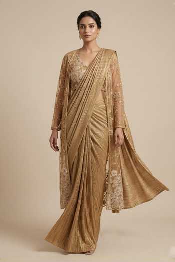 Two Sisters By Gyans Pre-Draped Saree Set With Embellished Jacket 