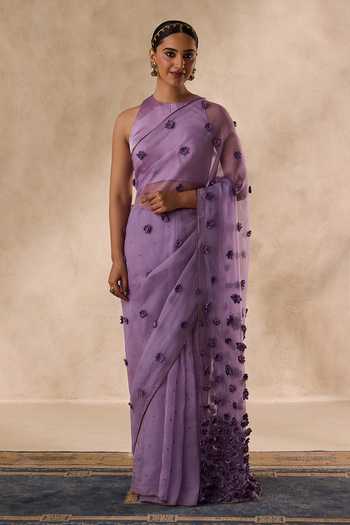 Janki India Flower Bead Embroidered Saree With Unstitched Blouse Piece 