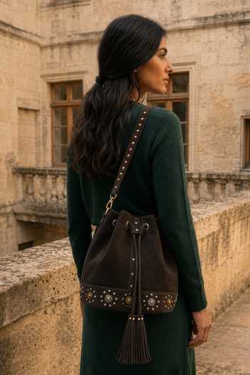 Araani Design Suede Metallic Stud Embellished Bag