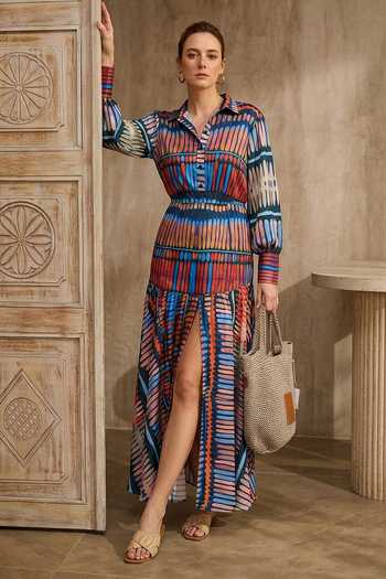Arje India Geometric Print Shirt & Gathered Skirt Set 