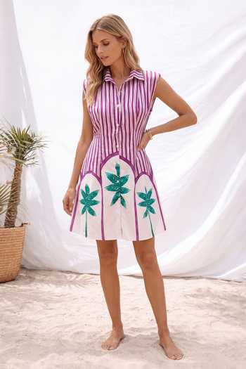 Arje India Linear Tropical Print Linen Dress 