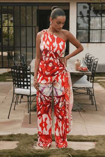 Arje India Abstract Reed Print Draped Top With Pant 