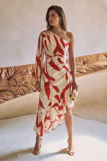 Arje India Leaf Print One Shoulder Dress 