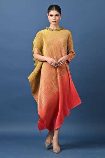 Kiran Uttam Ghosh Embroidered Ombre Pleated Draped Tunic