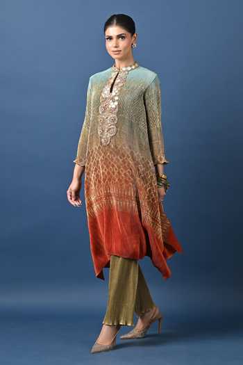 Kiran Uttam Ghosh Embroidered Pleated Printed Tunic