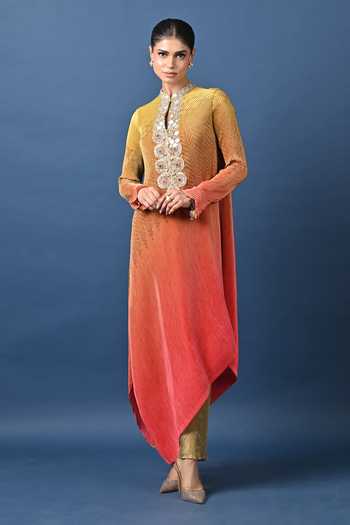 Kiran Uttam Ghosh Pleated Ombre Printed Tunic