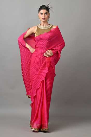 Kiran Uttam Ghosh Pleated Saree With Unstitched Blouse Piece