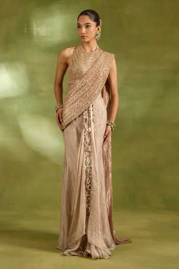 Neha Khullar Crystal Work Pre-Draped Saree With Blouse 