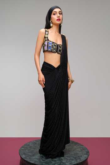 Papa Dont Preach Midnight Candy Pre-Draped Skirt Saree With Blouse 