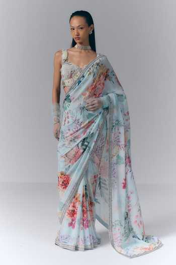 Varun Bahl Ethereal Bloom Print Saree With Blouse 