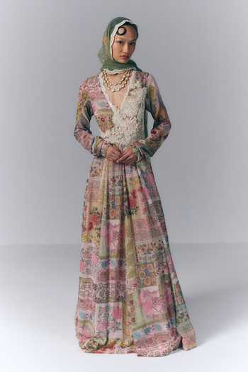 Varun Bahl Patchwork Embroidered Anarkali With Dupatta 