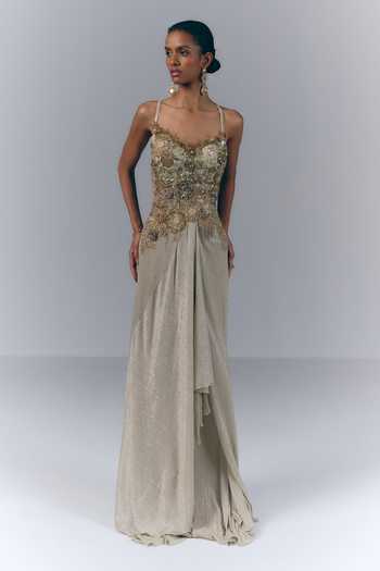Varun Bahl Hand Embroidered Draped Gown 