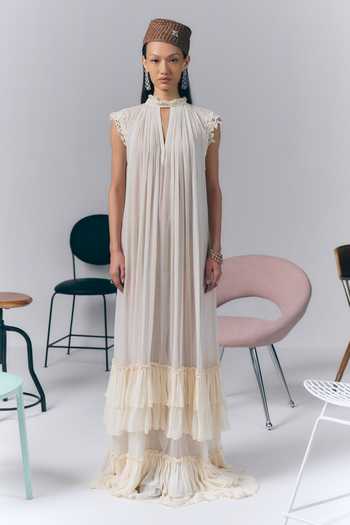 Varun Bahl Ivory Ruffle Long Dress 