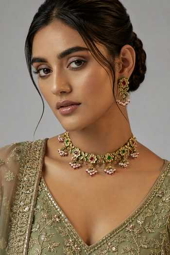 Vivinia By Vidhi Mehra Jaipuri Kundan Motif Necklace Set
