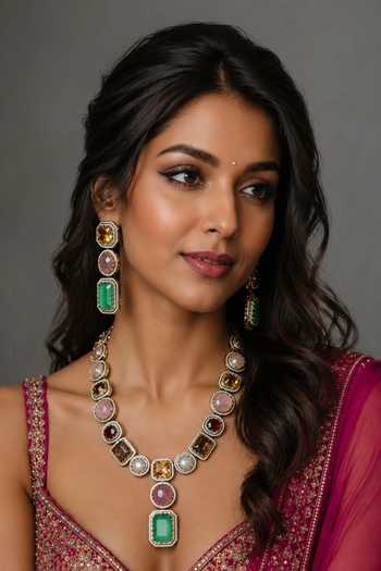 Vivinia By Vidhi Mehra Multicolor Gemstone Necklace & Earrings Set