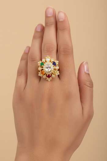 Sica Jewellery Moissanite Polki Navratna Ring 