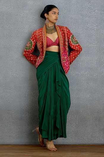Torani Harit Rasa Patola Jacket & Draped Dhoti Skirt Set