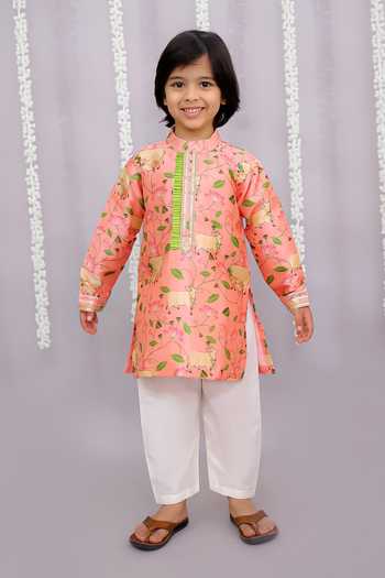 The little tales Cow Print Kurta Set