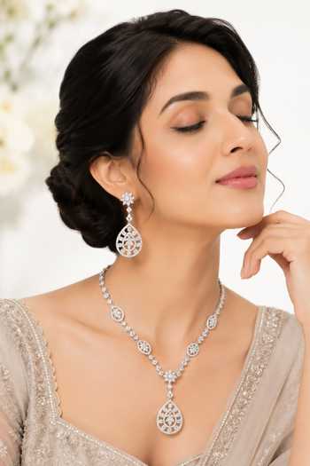 Vivinia By Vidhi Mehra Cubic Zirconia Embellished Necklace & Earrings Set
