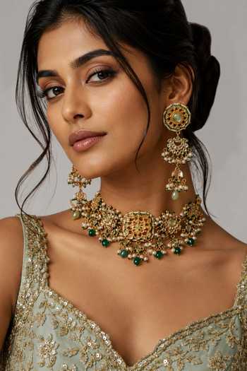 Vivinia By Vidhi Mehra Navratna Jaipuri Kundan Embellished Choker Set