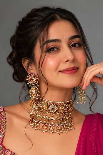 Vivinia By Vidhi Mehra Jaipuri Kundan Embellished Necklace & Earrings Set