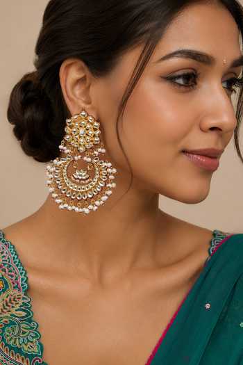 Vivinia By Vidhi Mehra Jaipuri Kundan Pearl Embellished Chandbali Earrings