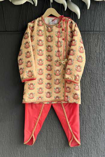 The little tales Ganpati Print Cotton Silk Kurta & Dhoti Pant Set 