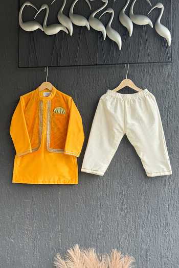 The little tales Yellow Velvet Kurta Set