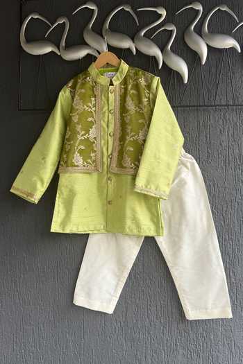 The little tales Zari Panelled Kurta Set 